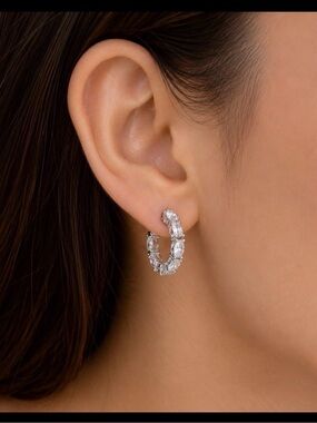 White Gold Filled Marquise CZ Inside Out Huggie Hoop Earrings Bridal